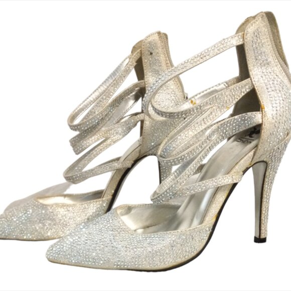 Shiekh Women's Annabelle Silver Shiny Bling Rhinestones Stiletto Heel Size 5.5 - Picture 11 of 11